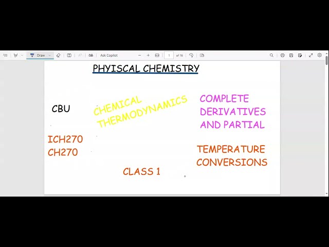 PHYSICAL CHEMISTRY, CH270 part 2 L1