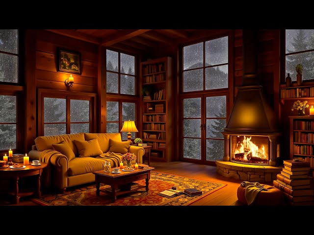 Cozy Room Ambience with Smooth Jazz Music ⛈️ Rain & Fireplace Sounds for Reading, Sleeping, Relaxing