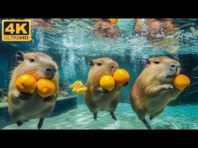 CUTE BABY ANIMALS Play in water 4K🌊💧:🎧 Soothing NOISE & PIANO melodies - Soothing WATER sounds🌿