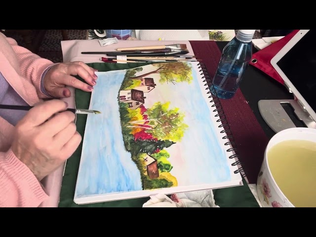 Pt.2 Beautiful landscape using different techniques and mixed media.watercolor and acrylic