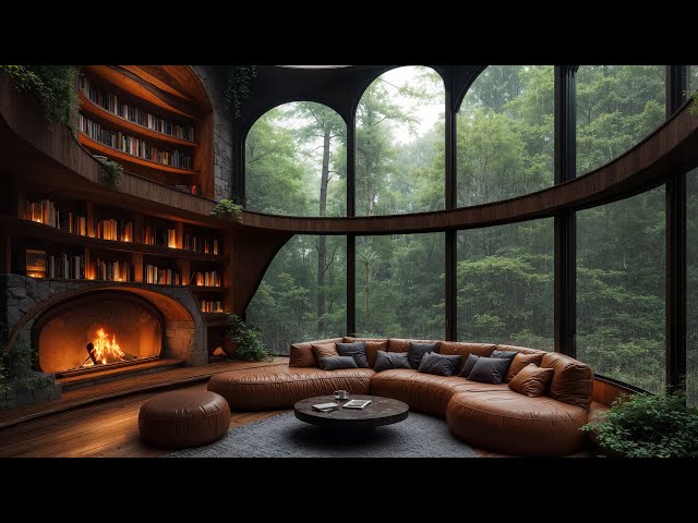 Jazz Relaxing Music at Cozy Cabin Reading Nook Ambience - Smooth Jazz & Gentle Rain Sounds for Calm