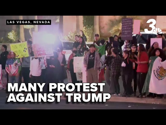 Protesters march at Trump's Las Vegas hotel in response to executive orders