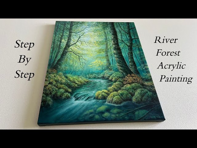 River Forest STEP by STEP | EASY Acrylic Painting Tutorial for Beginners