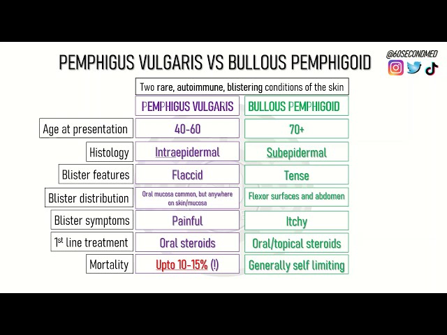 72 SECONDS on PEMPHIGUS VULGARIS vs BULLOUS PEMPHIGOID