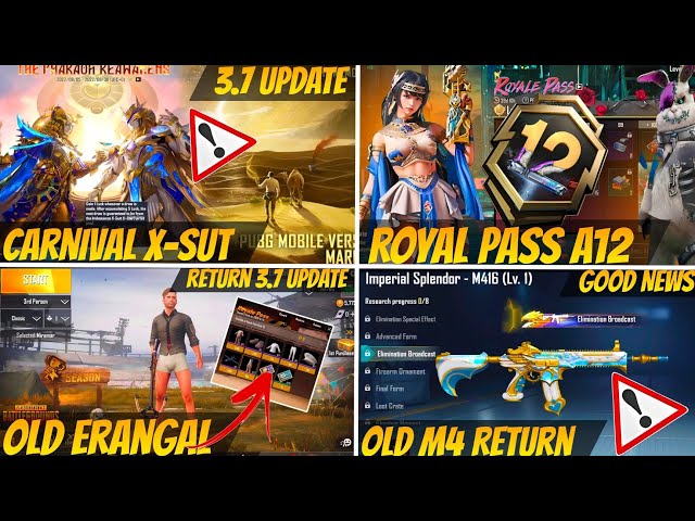 Next Carnival X-Sut Leaks | 3.7 Update Bgmi/Pubg | A12 Royal Pass Leaks| Old Erangal back 3.7 Update