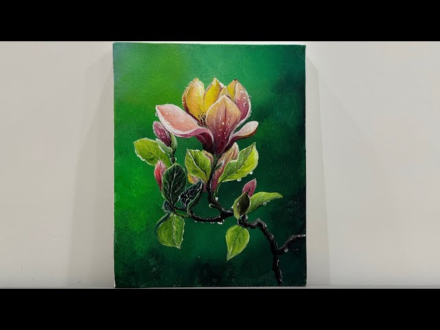 Acrylic Painting of a Blooming Flower on Canvas | Step-by-Step Tutorial