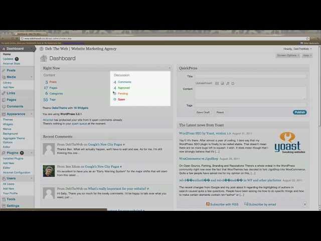 WordPress for Beginners Tutorial - Dashboard Tour