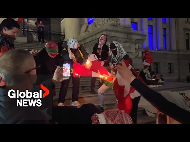 Burning of Canadian flag at Vancouver anti-Israel protest condemned by political leaders