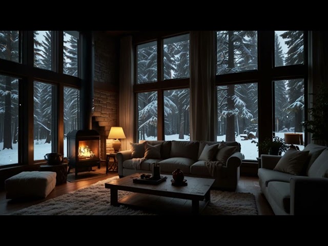 No Ads Fireplace Blizzard ASMR - Snow Storm Sound With Fireplace Burning For Deep Sleeping