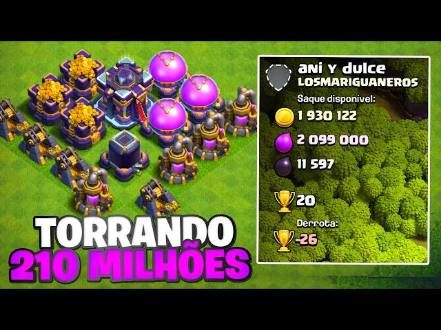 ACHEI O MAIOR FARM DO JOGO E TORREI MAIS DE 210 MILHÕES DE RECURSOS NO MEU CV15 DO CLASH OF CLANS!