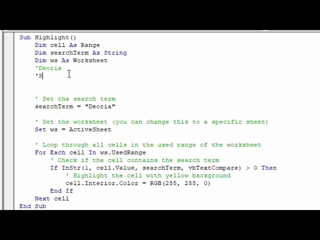 VBA code in Microsoft Excel to highlight  string || VBA in Excel || How to use VBA in Excel#vba