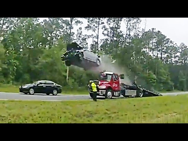 Car Launches Off Tow Truck Ramp in Lowndes County, Georgia