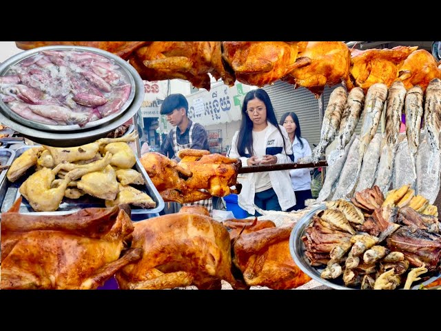 Cambodian street food - Tasty Grilled Duck, Fish, Pork ribs, Seafood & More at Toul Pongro Road