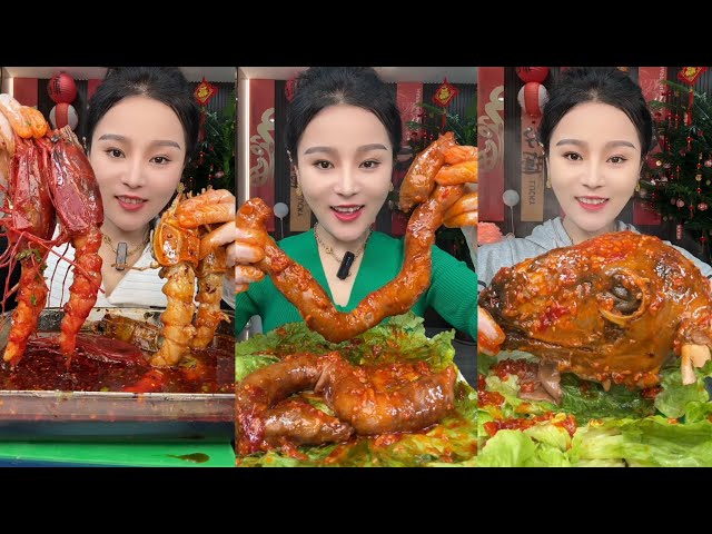 Mukbang Challenge:Eat spicy🔥🥵 Marinated seafood🦞🍤 red devil shrimp🤤🍤intestine belly boil sheep head