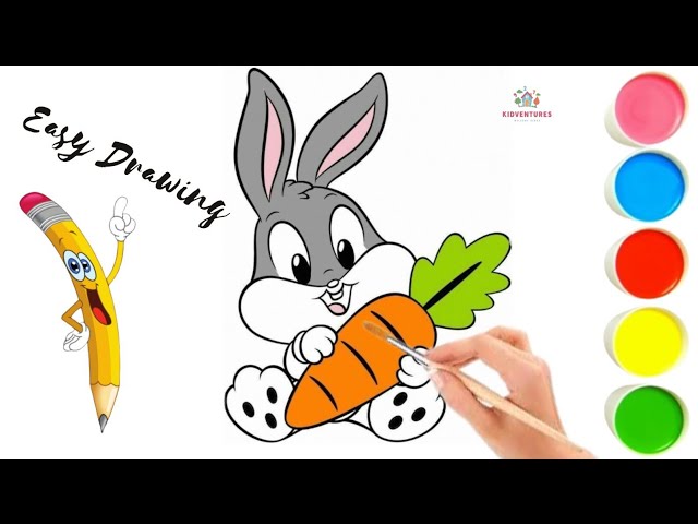 Rabbit drawing easy step by step | Rabbit with carrot drawing | Bunny drawing and coloring