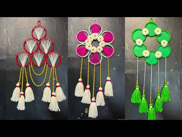 ऊन से बनाये 3 तोरण/Woolen wall hanging design/Woolen craft ideas/Wall toran/wall decor/Woolen carft