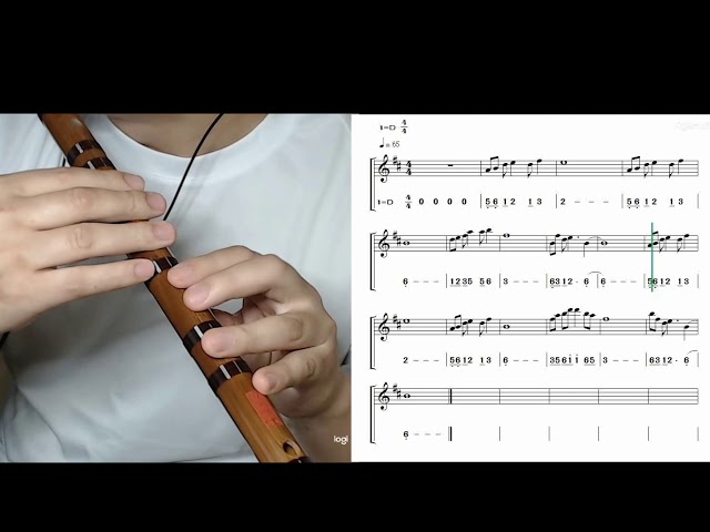 D key dizi flute practice in D finger chart  with staff  and number notation(D调竹笛基础指法全按作5) @Dan Tang