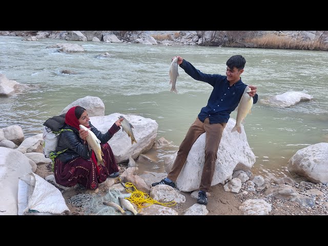 Muhammad and Leila go fishing and catch a lot of fish.