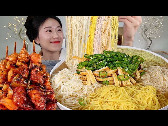 ASMR 멸치로 육수 우렸어요😁 멸치국수 파닭꼬치 리얼먹방 :) Noodle , Chicken kebabs MUKBANG