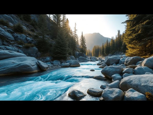 Mountain River Waterfall Flowing 24/7 Water Sounds, Nature White Noise. River Sounds for Sleeping!!!