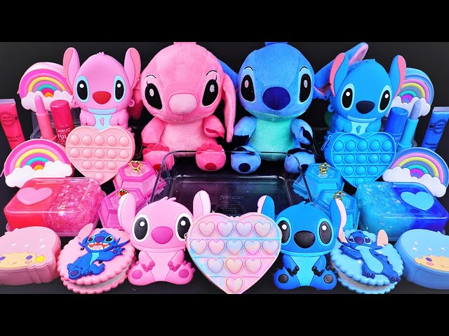 "Pink vs Blue" Stitch Slime Mixing Random Cute, shiny things into slime #ASMR #slimevideos #슬라임