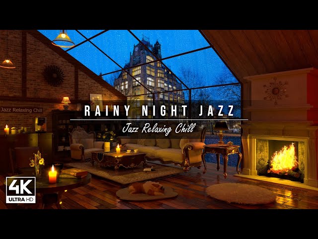 Rainy Night at Cozy Coffee Shop 4K ☕ Background Instrumental to Relaxing, Studying, Working