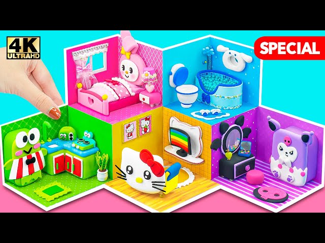 Make Cute 5 Color House with My Melody Bedroom, Kuromi Room from Clay for Hello Kitty and Friends