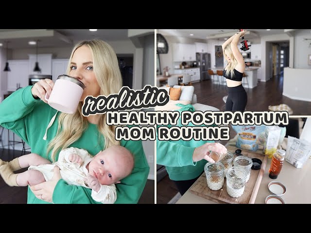 HEALTHY POSTPARTUM MOM MORNING ROUTINE 2023 / Workout Routine, Meal Prep + Self Care / Caitlyn Neier