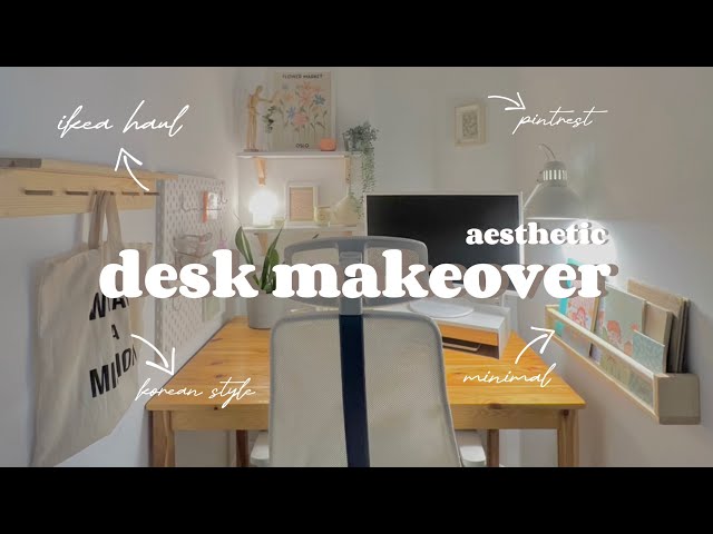 aesthetic desk makeover 🖥️, korean style & Pinterest🌷cozy pastel setup, ikea haul, ☁️📦