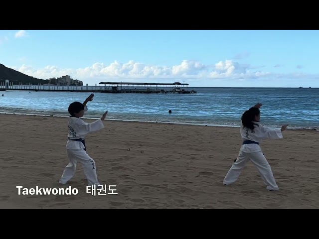 Taekwondo practice at WAlKIKl beach