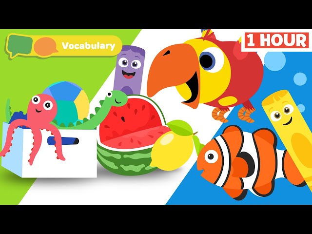 Toddler learning video | First words w Larry Surprise Eggs & Color Crew | Animals | Vehicles & Games