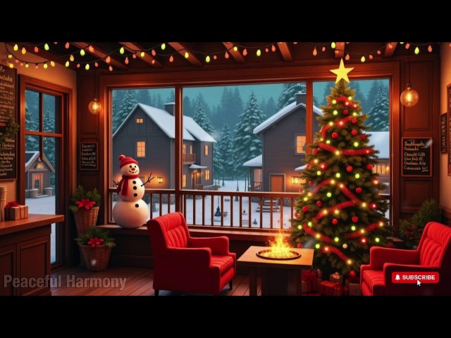 Calm Winter Cafe Atmosphere with Smooth Jazz Background Music ⛄ Warm Jazz Music & Snowfall to Relax