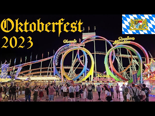 🇩🇪 Munich Oktoberfest 2023 night walk - amusement rides - 4K HDR no commentary