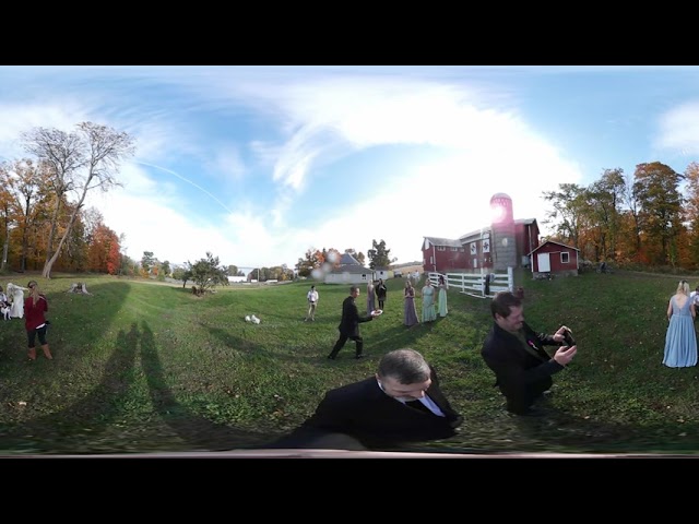 Family wedding 360 video outside hanging out 4 pics.