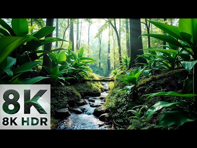 🌿8K HDR DOLBY VISION Tranquil Forest Stream 🌞 | Nature’s Symphony for Relaxation 🌳✨