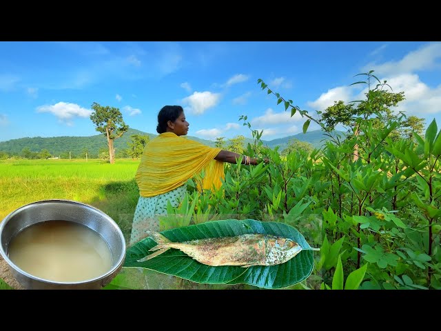 Dry fish with kudrum sag curry || kudrum sag fish curry || village tribal life