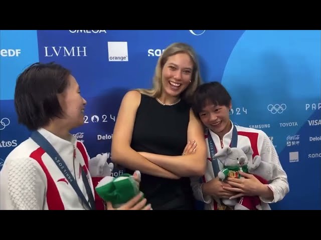 Quan Hongchan & Chen Yuxi surprised by Gu Ailing's press conference visit｜Paris 2024｜Olympics｜Diving