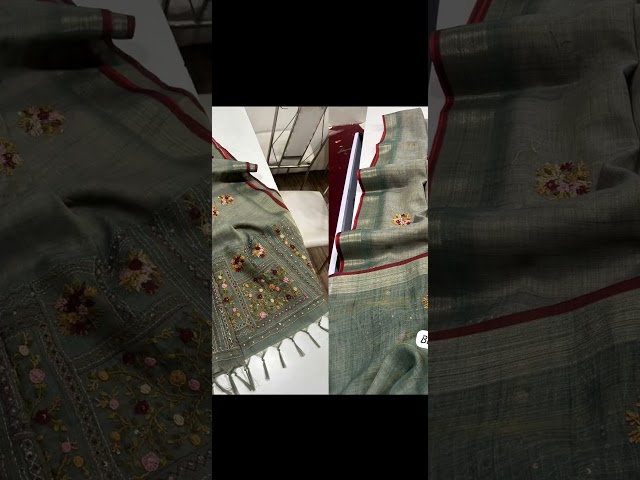 Beautiful bengal linen tissue with rich handwork rs3245 + shipping