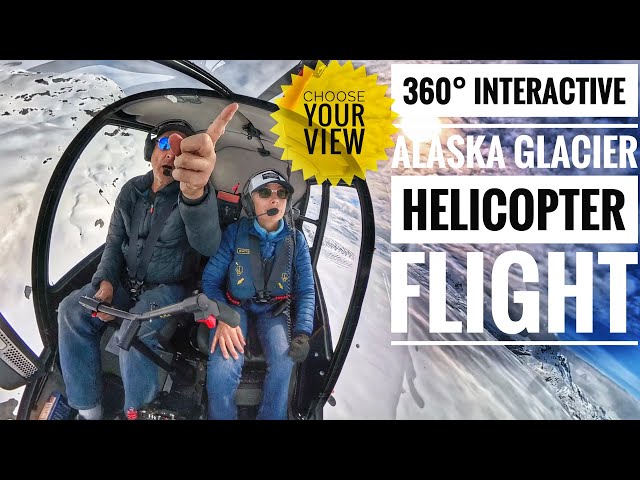 360° Interactive Video, you choose your view! Fly over a beautiful Alaska glacier by helicopter!