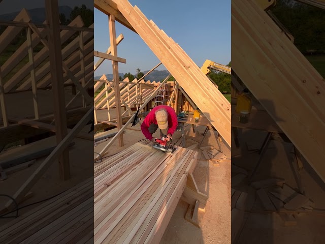 Production gang cutting rafters