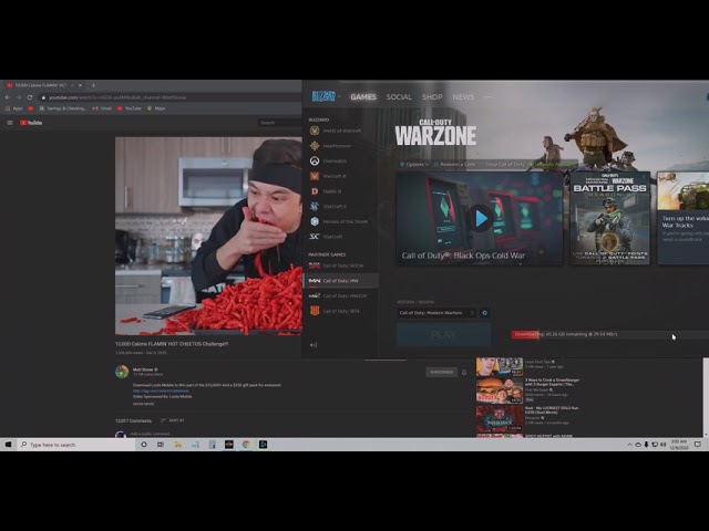 Downloading Call of Duty: Warzone while watching Matt Stonie