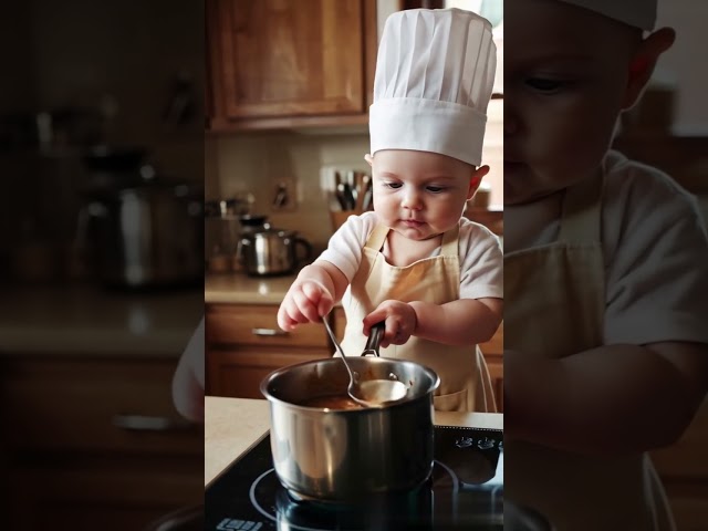 baby washing dishes