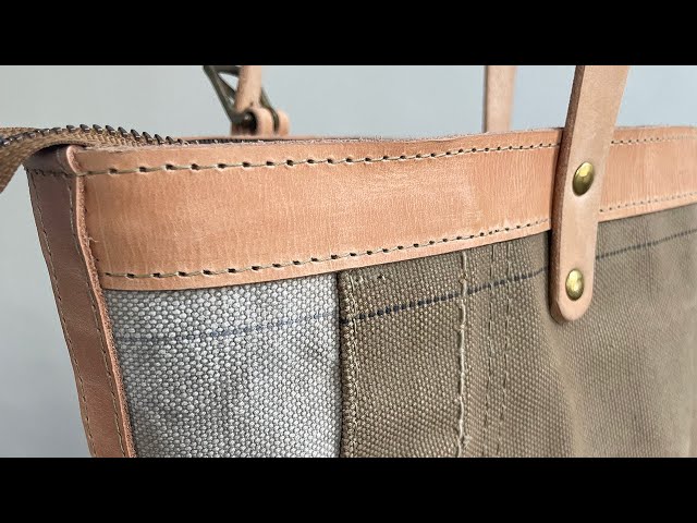 Zipper Tote From Antique Upcycled Canvas - #2 of 5