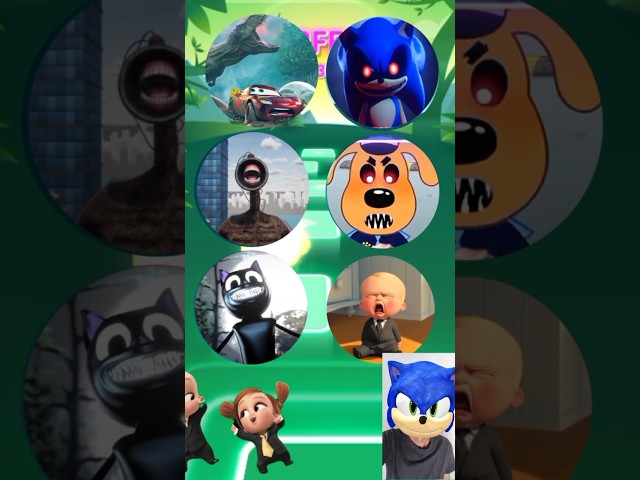 Lightning McQueen, Sonic Exe, Siren Head, Sheriff Labrador Exe, Cartoon Cat, Baby Boss Tiles Hop 666