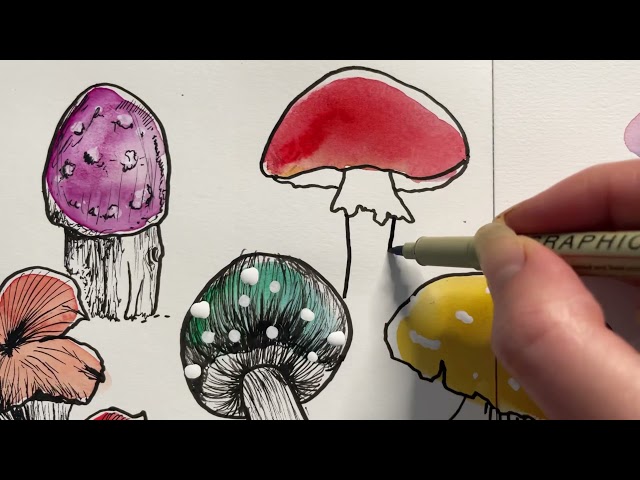 ✨Sketchbook idea!✨ Draw mushrooms with me using blobs of watercolour and pen #art #sketching