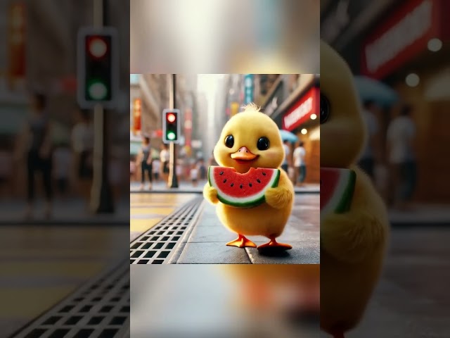 Duckling Happily Went Home Holding The Watermelon#funny #duck #cartoon#cute