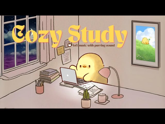 Cozy Study with me 📚 Purring Sound 🐱 1 Hour Cute Lofi Mix for Positive Focus✨☕ (aethestic/work/cafe)