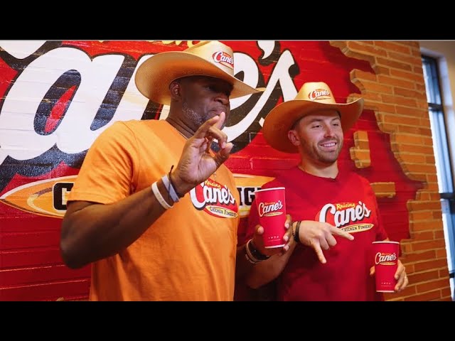 Football Pros Baker Mayfield and Vince Young go head-to-head in the Raising Cane's Drive Thru