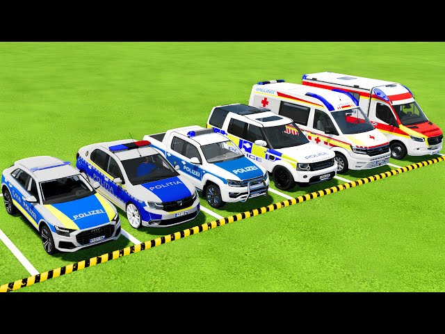 TRANSPORTING ALL POLICE CARS & AMBULANCE EMERGENCY VEHICLES WITH MAN TRUCKS ! Farming Simulator 22