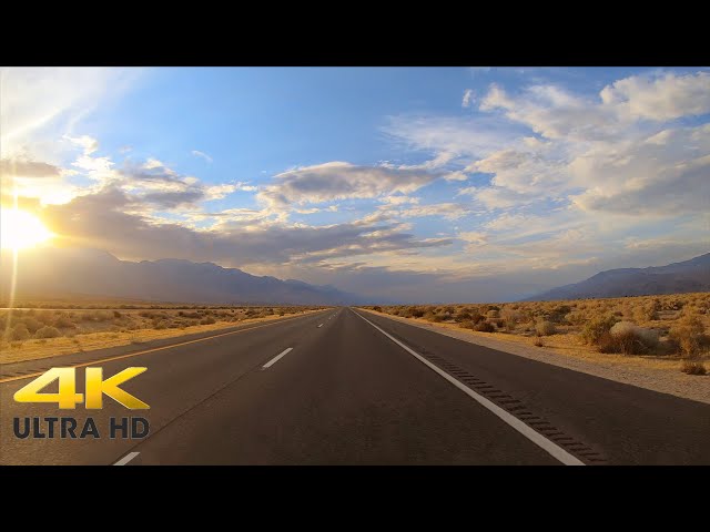 Scenic Highway 395 California Sunset Drive 4K | Relaxing Desert Mountain Scenic Driving to Bishop